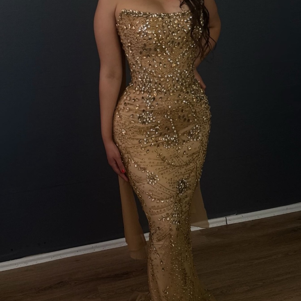 Elegant Gold Strapless Evening Gown